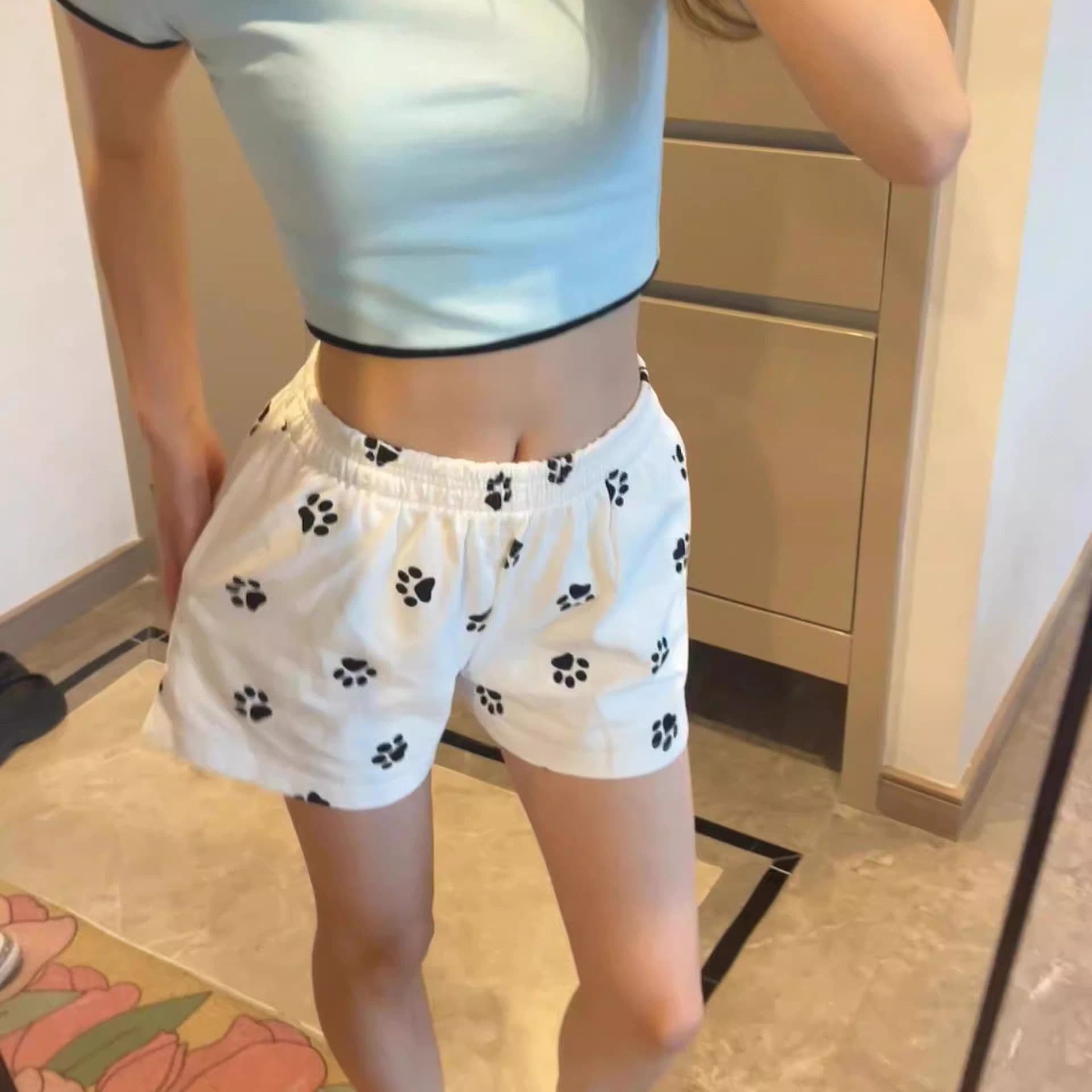 아메리칸 개 발 프린트 운동 반바지 여성 여름 얇은 스타일 루즈핏 캐주얼 외출용 한 마디 3 점 넓은 다리 뜨거운 바지 이미지 3