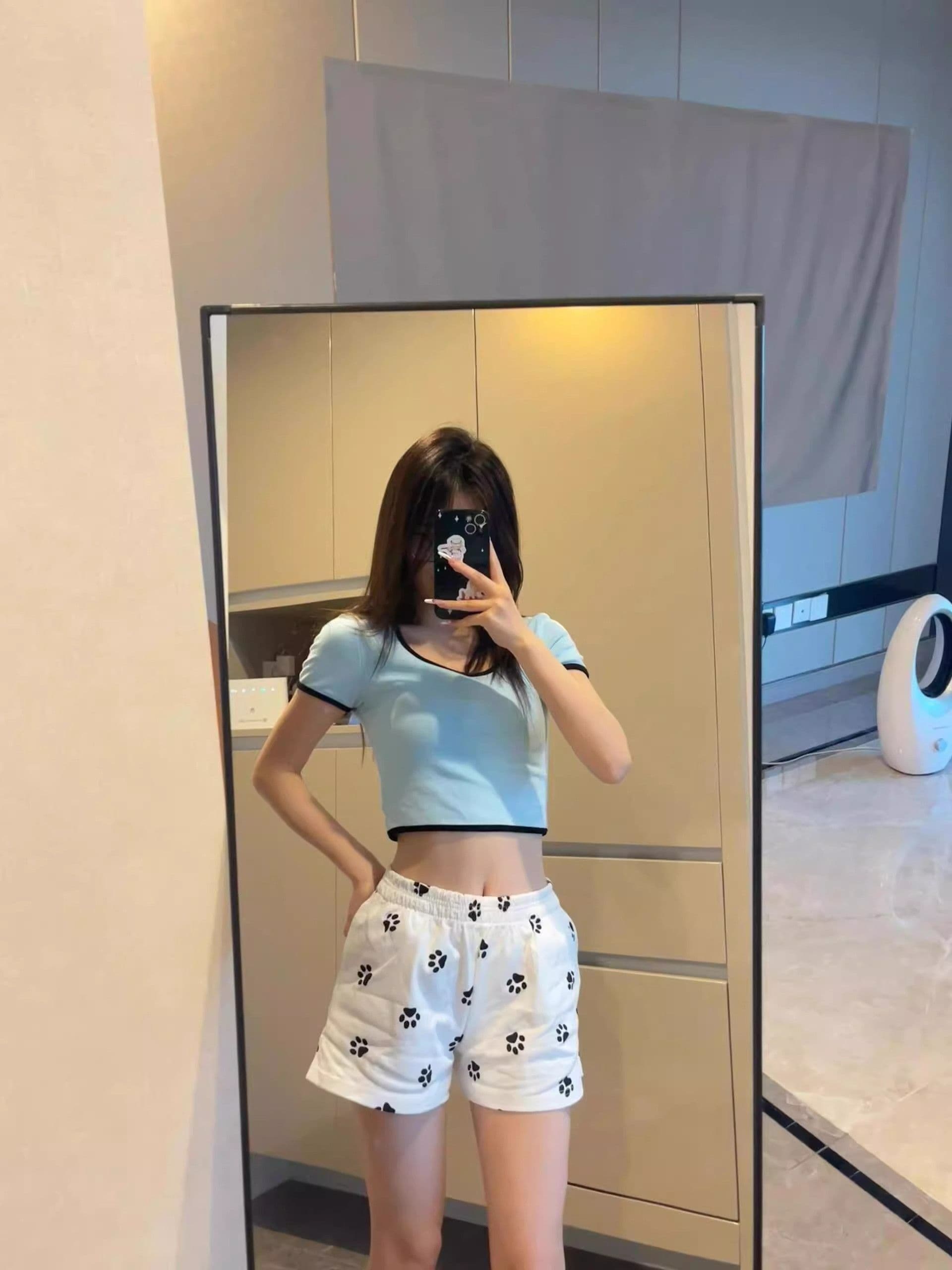 아메리칸 개 발 프린트 운동 반바지 여성 여름 얇은 스타일 루즈핏 캐주얼 외출용 한 마디 3 점 넓은 다리 뜨거운 바지 상세 이미지 6