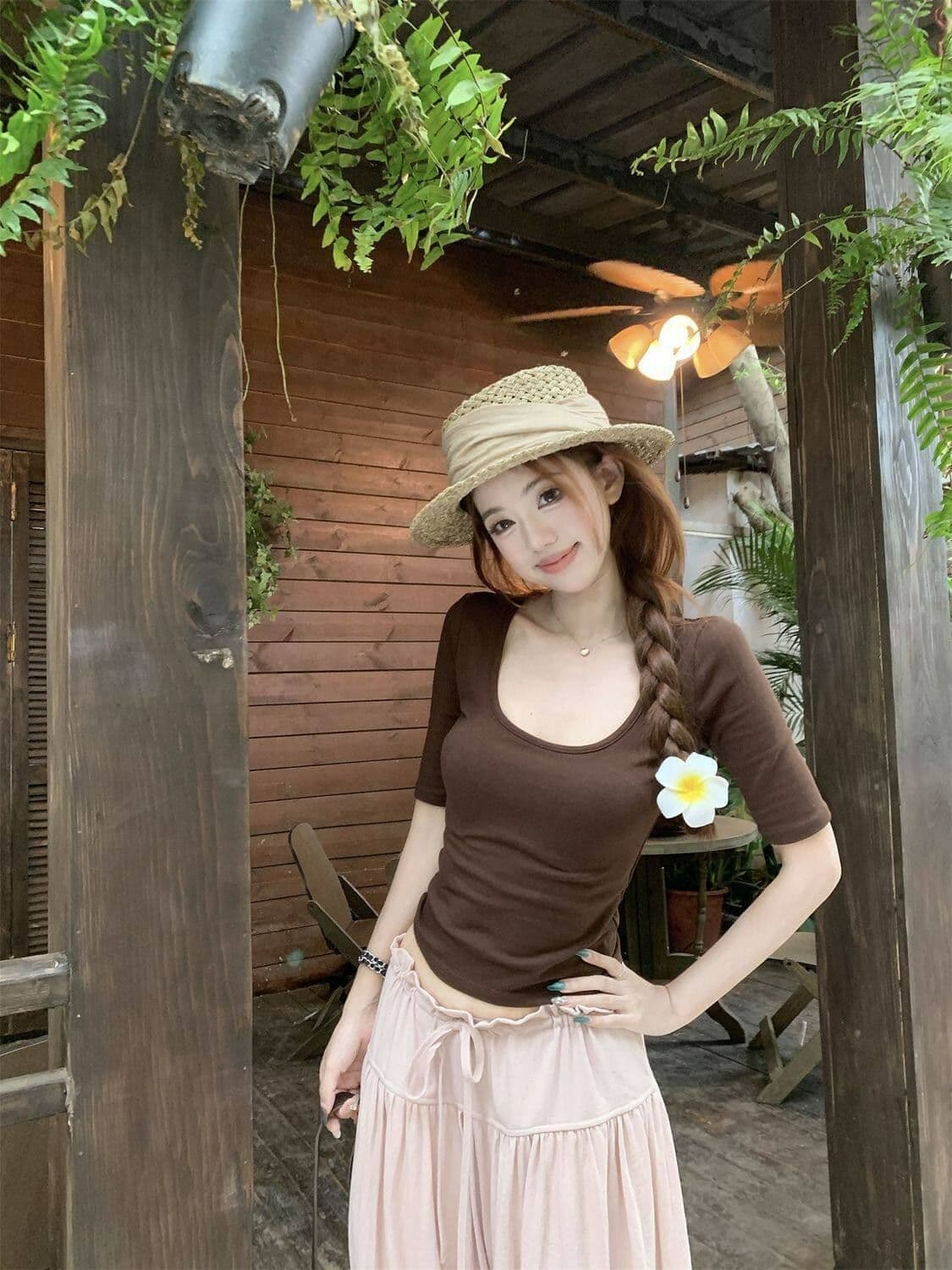 휴가 바람 핑크색 프릴 펌프 로프 하이웨이스트 캐주얼 바지 여성 여름 얇은 스타일 루즈핏 와이드 레그 팬츠 어린이 바닥 청소 긴 바지 상세 이미지 22