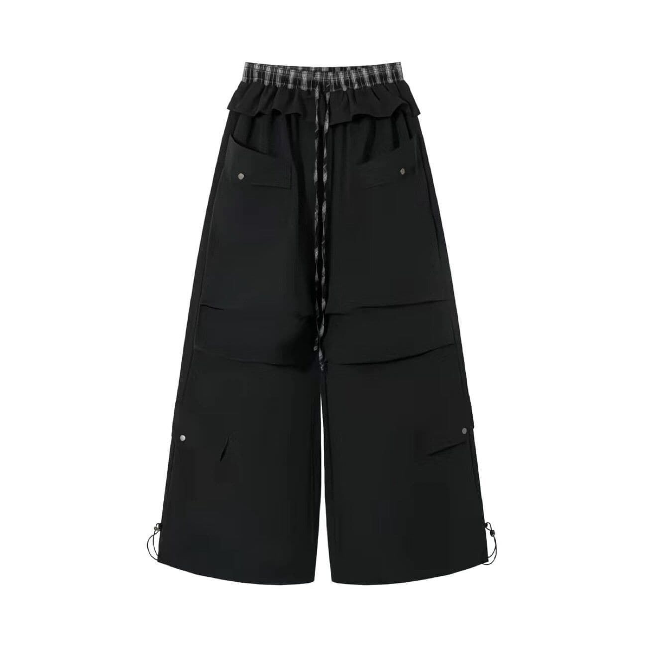 탑 실크 길다 원단 아메리칸 레트로 랩스커트팬츠 더블 허리 머리 펌프 로프 캐주얼 바지 루즈핏 주머니 워크웨어 팬츠 와이드 레그 팬츠 상세 이미지 2