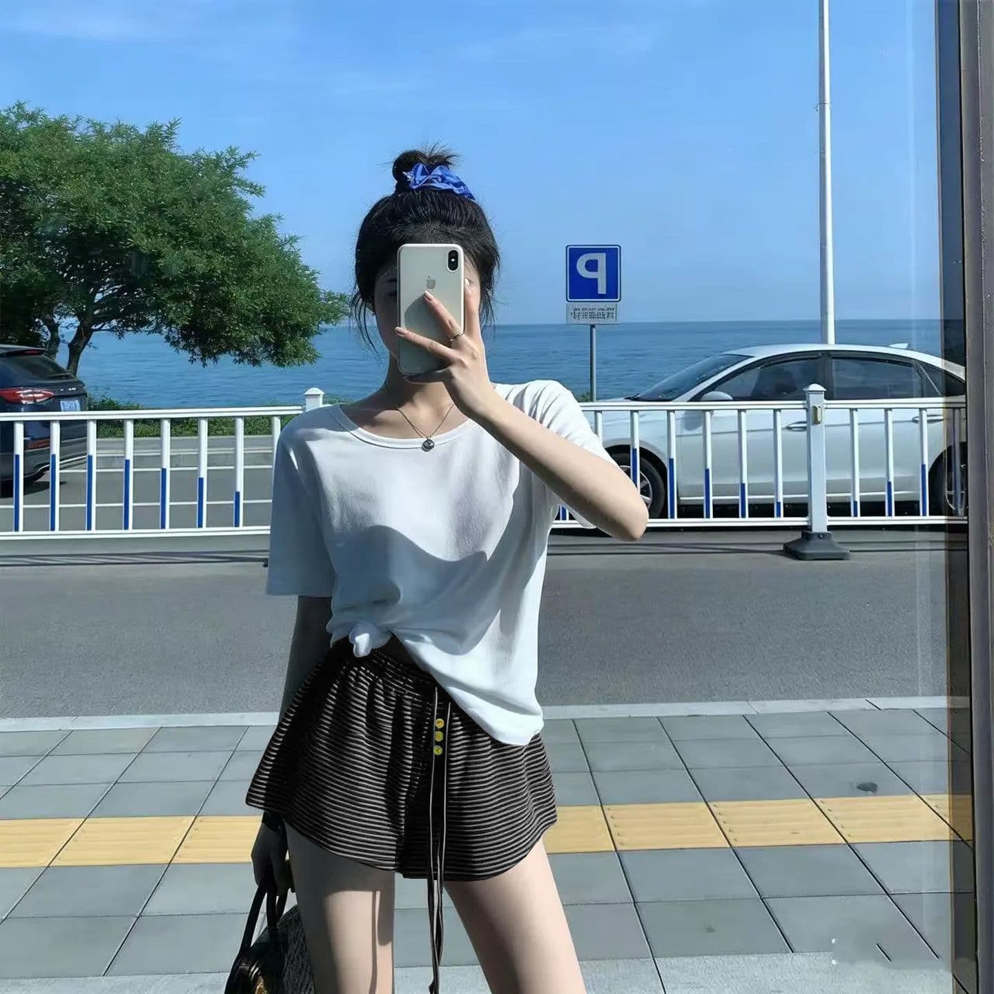 여름 2026 새로운 느긋한 펌프 로프 허리밴드 다용도 스트라이프 캐주얼 핫걸 반바지 여성 슬림해 보이는 운동 바람 바지 이미지 3