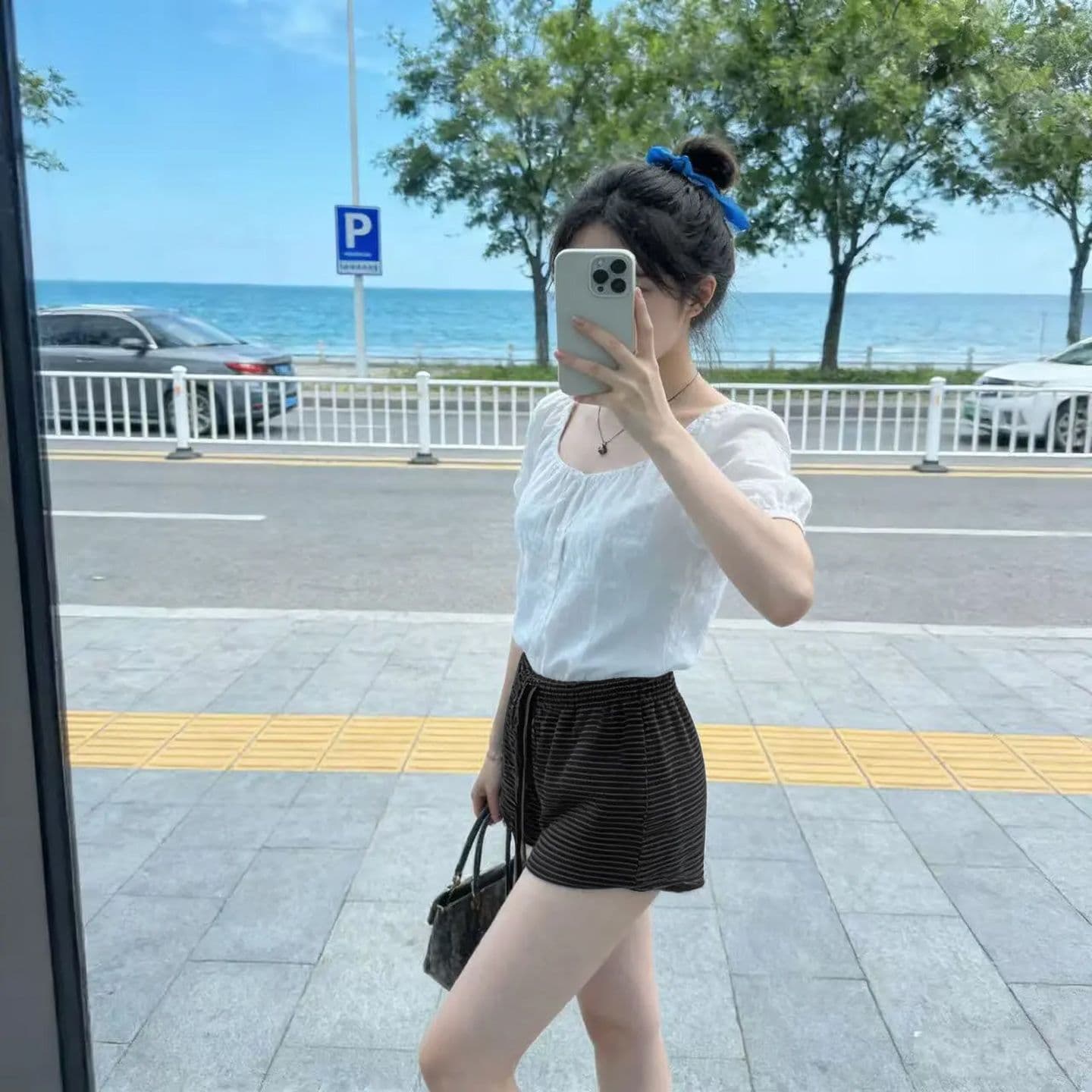 여름 2026 새로운 느긋한 펌프 로프 허리밴드 다용도 스트라이프 캐주얼 핫걸 반바지 여성 슬림해 보이는 운동 바람 바지 상세 이미지 2