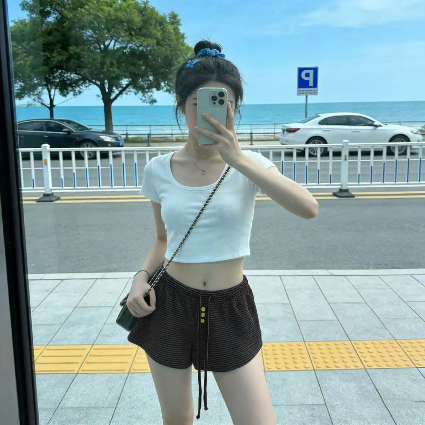 여름 2026 새로운 느긋한 펌프 로프 허리밴드 다용도 스트라이프 캐주얼 핫걸 반바지 여성 슬림해 보이는 운동 바람 바지 상세 이미지 5