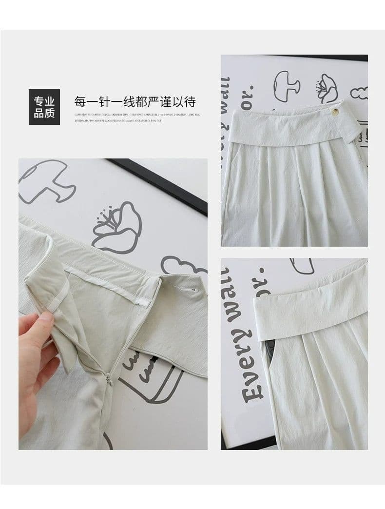 카키 색 와이드 레깅스 바지 여름 디자인 센스 하이웨이스트 느긋한 도루 센스 작은 키 주름 랩스커트팬츠 정장 캐주얼 바지 상세 이미지 9