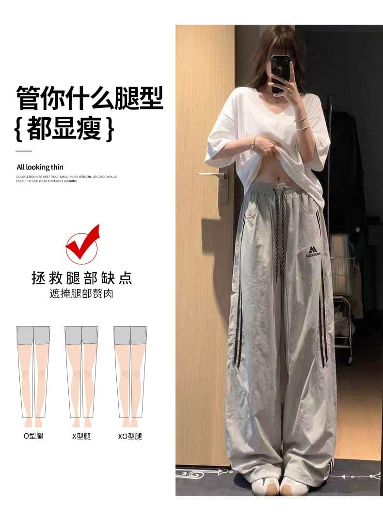 아메리칸 자수 스트라이프 속도 건조한 워크웨어 팬츠 여성 여름 새로운 루즈핏 슬림해 보이는 자외선 차단 얇은 스타일 스트레이트 운동 긴 바지 상세 이미지 12