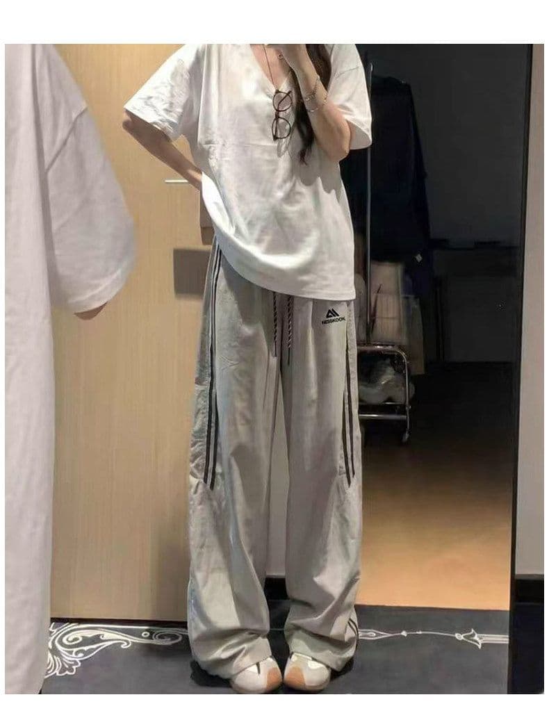 아메리칸 자수 스트라이프 속도 건조한 워크웨어 팬츠 여성 여름 새로운 루즈핏 슬림해 보이는 자외선 차단 얇은 스타일 스트레이트 운동 긴 바지 상세 이미지 14