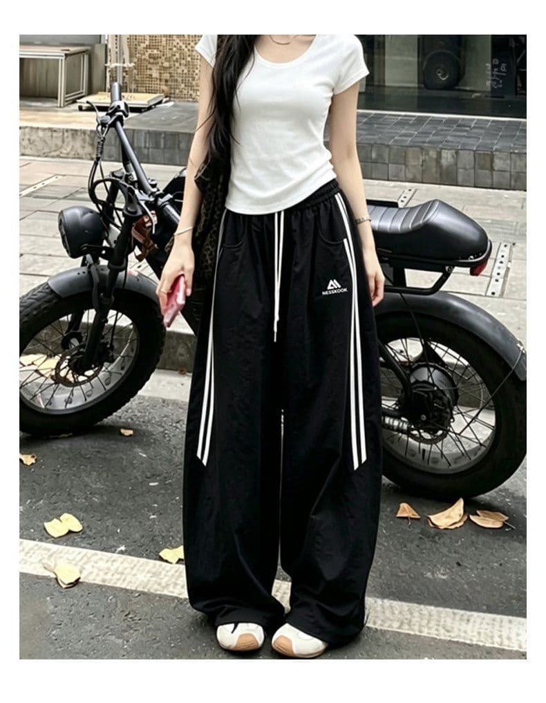 아메리칸 자수 스트라이프 속도 건조한 워크웨어 팬츠 여성 여름 새로운 루즈핏 슬림해 보이는 자외선 차단 얇은 스타일 스트레이트 운동 긴 바지 상세 이미지 18