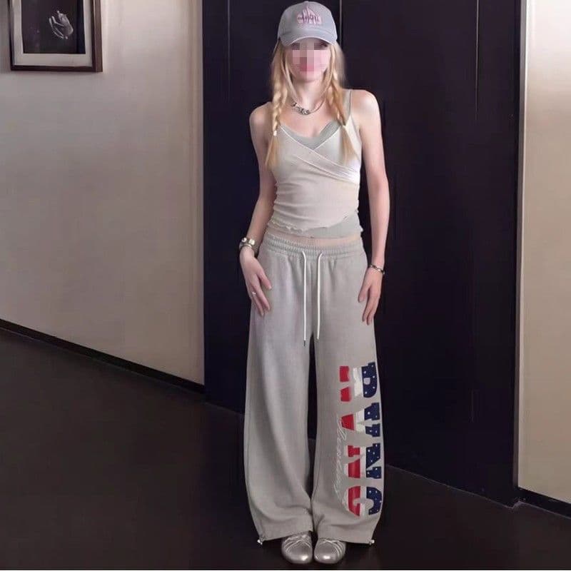 아메리칸 레트로 별 전체 인쇄 넓은 다리 웨이 바지 남녀 루즈핏 캐주얼 다용도 스트레이트 바닥 청소 트렌드 긴 바지 상세 이미지 6