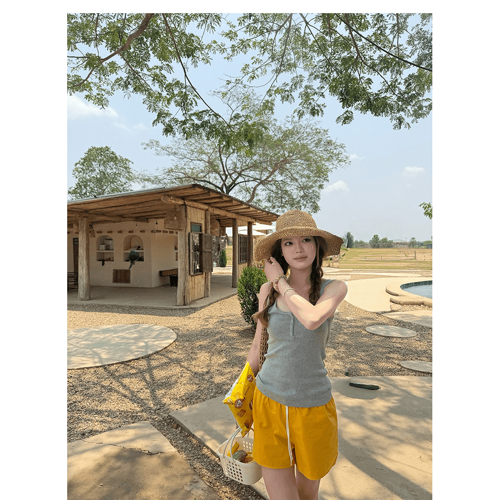 황색 운동 캐주얼 반바지 여성 2026 여름 새로운 해변 바지 외출용 편안함 다용도 3 점 바지 이미지 5