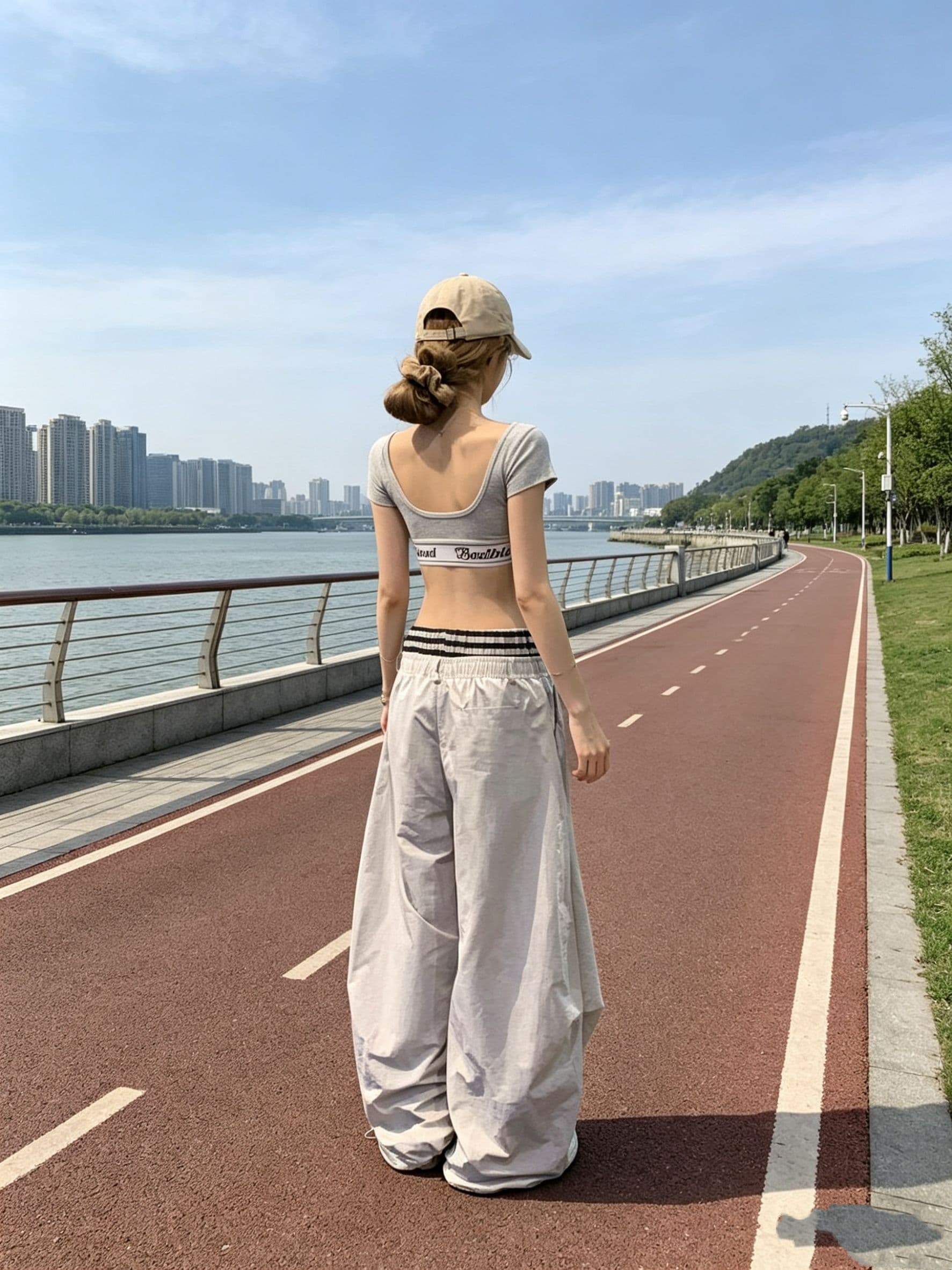 아메리칸 스트라이프 더블 허리 머리 패치워크 주름 모통이 칼 낙하산 병 바지 여성 봄 여름 새로운 루즈핏 와이드 레그 팬츠 상세 이미지 2