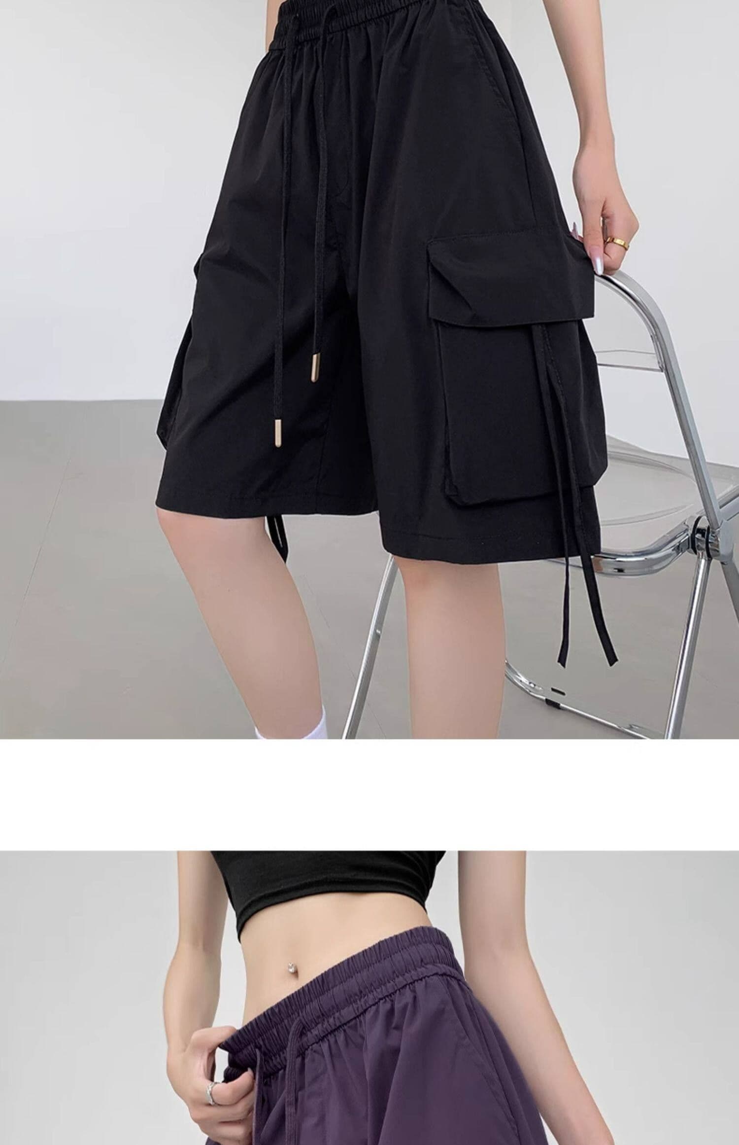 검정색 빅 포켓 아메리칸 워크웨어 반바지 여성 여름 2026 새로운 캐주얼 오부 바지 상세 이미지 7