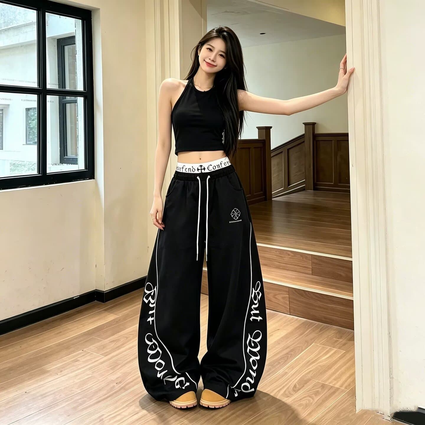 2026 새로운 여름 폭발 운동 바지 여성 한국 스타일 검정색 스트리트 댄스 고급 센스 스트레이트 캐주얼 웨이 바지 여자 상세 이미지 4