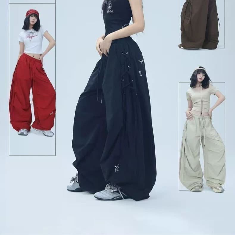아메리칸 스트리트 댄스 조수 브랜드 웃음 하 펌프 로프 봄 슬림해 보이는 속도 건조한 바나나 운동 긴 바지 여성 루즈핏 캐주얼 바지 상세 이미지 3