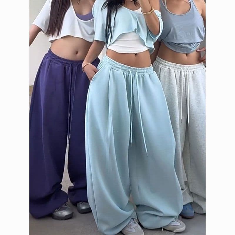 ins 여름 새로운 레트로 아메리칸 느긋한 도파민 펌프 Pleat 넓은 다리 춤추기 캐주얼 바지 트렌디 상세 이미지 1