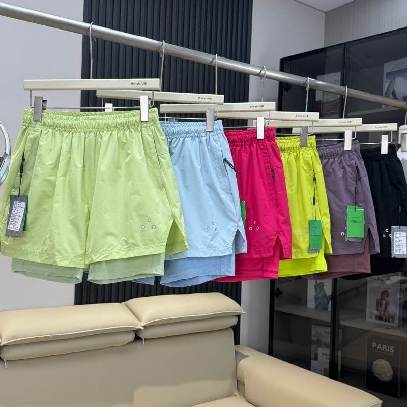 야외 산계 커플 2 대 1 실행 페이스 건조한 페이크 레이어드 피트니스 요가 운동 반바지