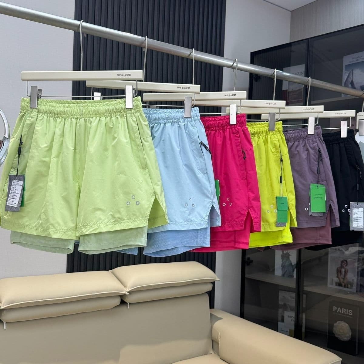 야외 산계 커플 2 대 1 실행 페이스 건조한 페이크 레이어드 피트니스 요가 운동 반바지 상세 이미지 1