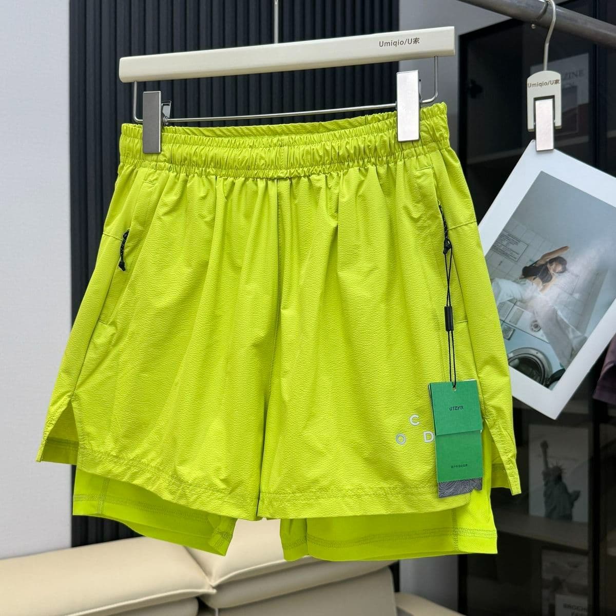 야외 산계 커플 2 대 1 실행 페이스 건조한 페이크 레이어드 피트니스 요가 운동 반바지 상세 이미지 10