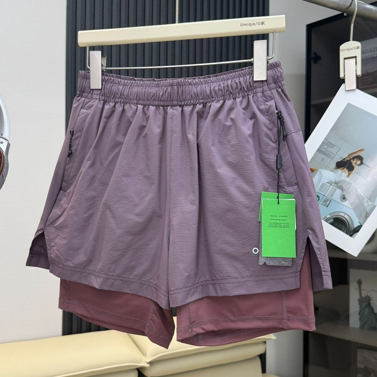 야외 산계 커플 2 대 1 실행 페이스 건조한 페이크 레이어드 피트니스 요가 운동 반바지 상세 이미지 11