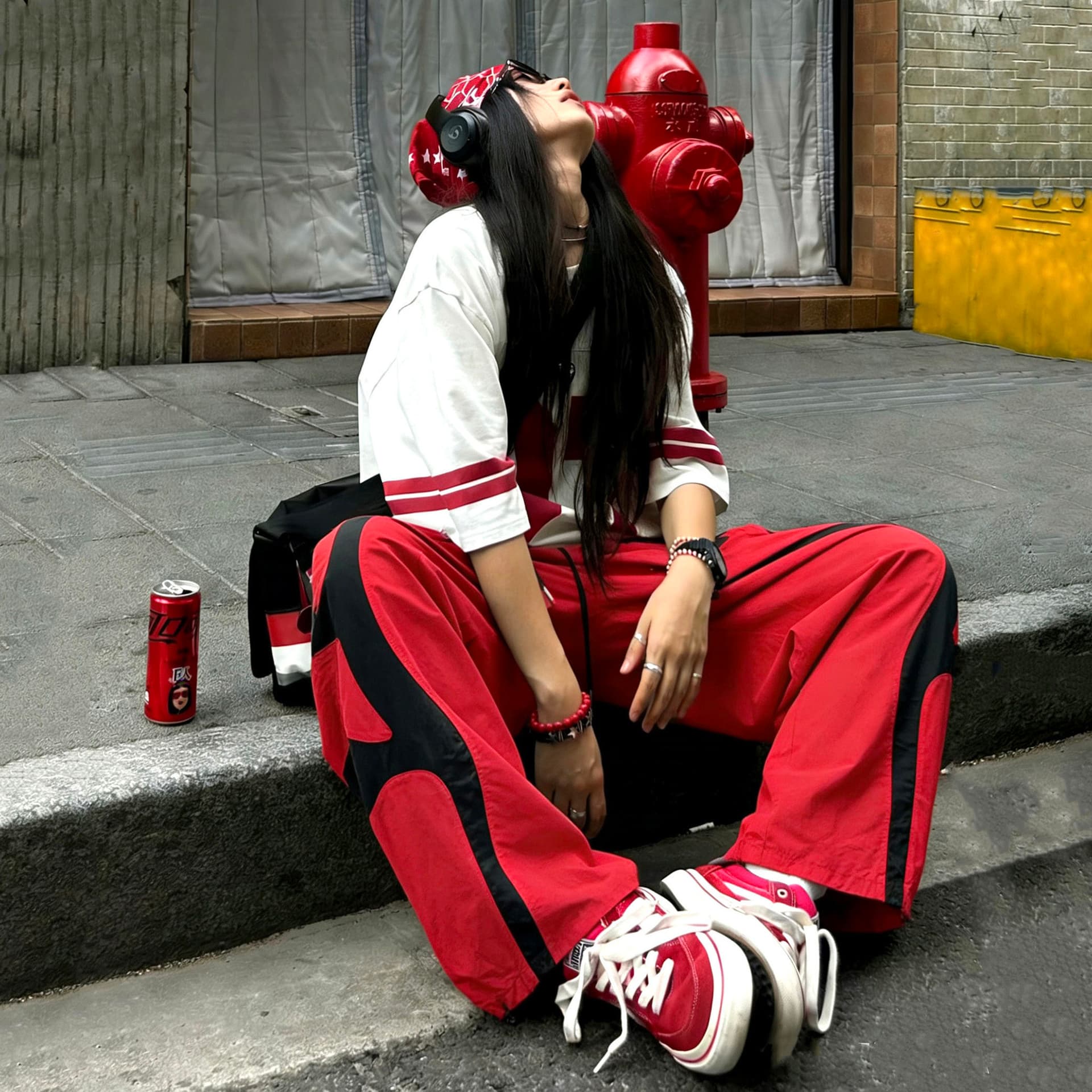 좋은 품질 원본 올린 사람 : 에디션 배색 패치워크 넓은 다리 모통이 칼 워크웨어 팬츠 여성 루즈핏 조거 운동 바지 캐주얼 바지 상세 이미지 1