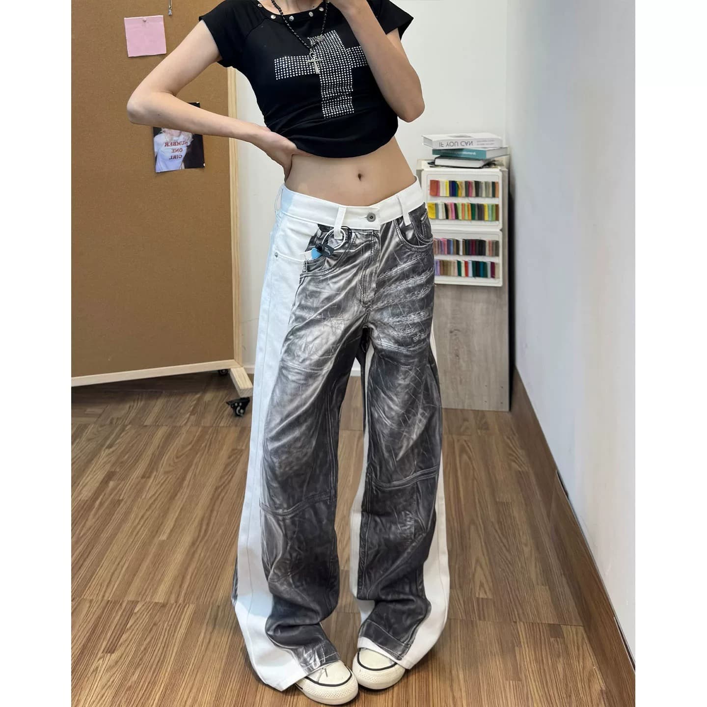 아메리칸 거리 바람 넓은 다리 청바지 여성 여름 고급 센스 루즈핏 스트레이트 캐주얼 바지 긴 바지 이미지 5