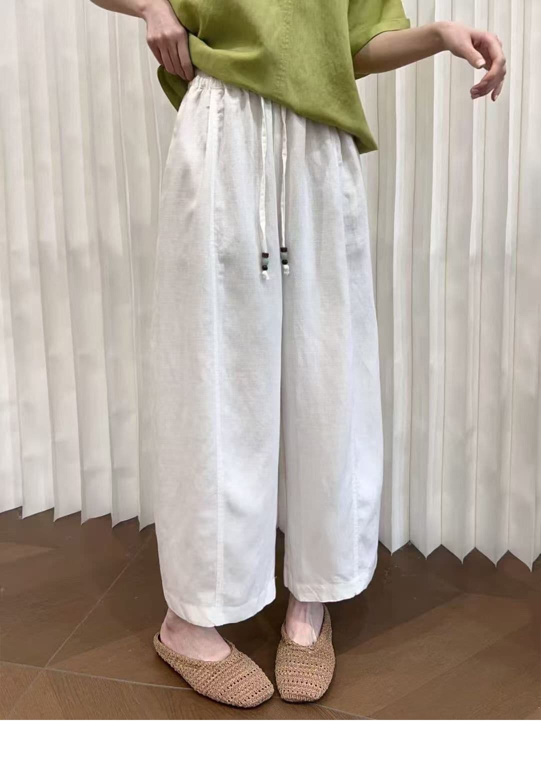 일본식 아마 캐주얼 와이드 레깅스 바지 여름 얇은 느긋한 바람 하이웨이스트 루즈핏 작은 키 9 포인트 무 아빠 바지 상세 이미지 7