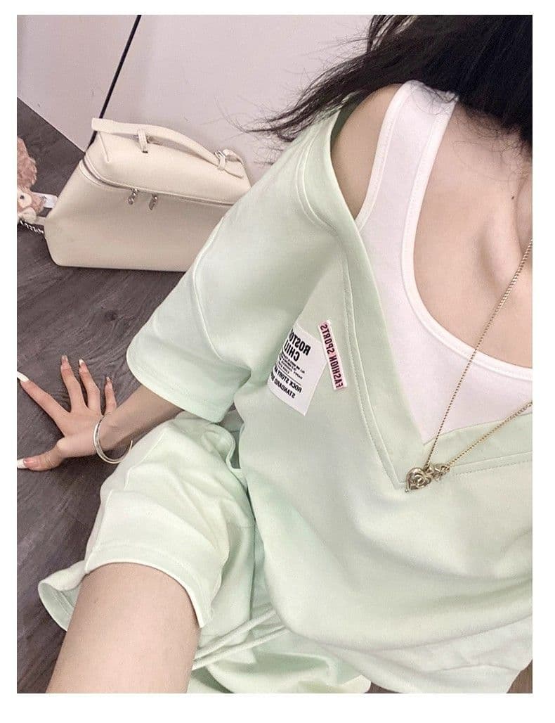 원본 솜씨 반팔 반바지 캐주얼 스포츠 슈트 여성 여름 드레스 2026 새로운 디자인 센스 패션 투피스 세트 상세 이미지 8