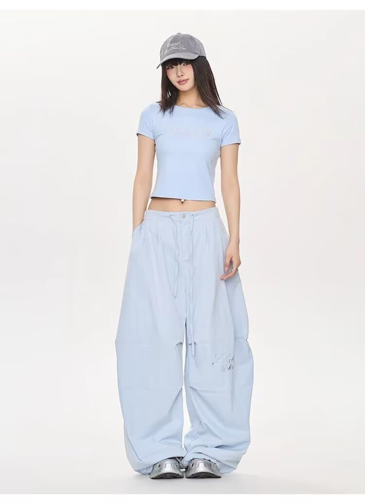 아메리칸 조수 브랜드 모통이 칼 워크웨어 팬츠 여성 여름 통기성 웃음 하 루즈핏 스트레이트 넓은 다리 펌프 로프 캐주얼 바지 상세 이미지 6