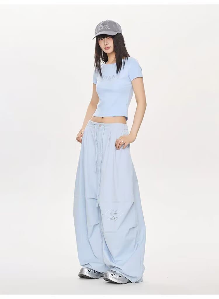 아메리칸 조수 브랜드 모통이 칼 워크웨어 팬츠 여성 여름 통기성 웃음 하 루즈핏 스트레이트 넓은 다리 펌프 로프 캐주얼 바지 상세 이미지 7
