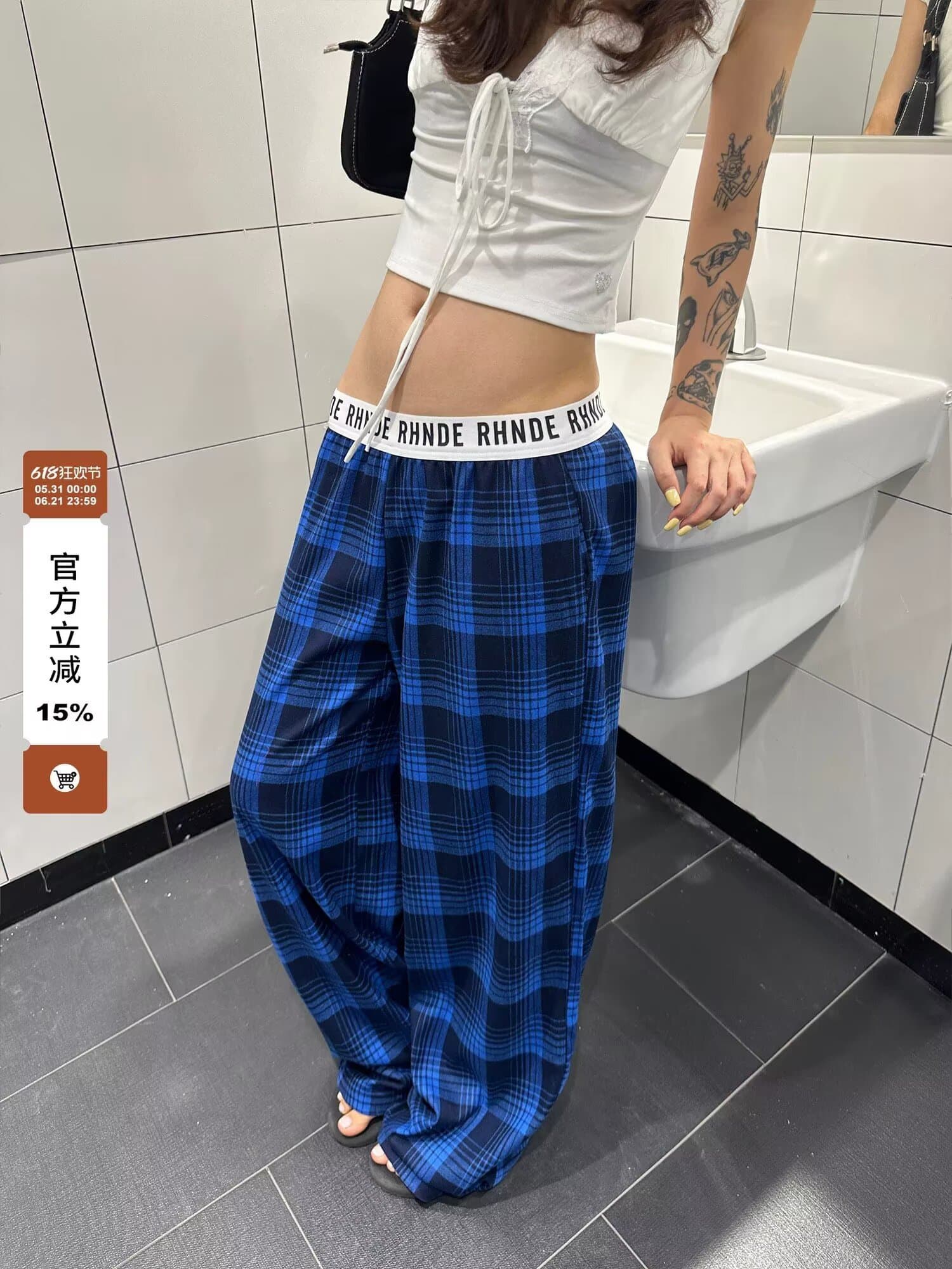 아메리칸 거리 레트로 체크무늬 패치워크 캐주얼 바지 2026 봄 슬림해 보이는 루즈핏 도루 센스 와이드 레그 팬츠 어린이 상세 이미지 4