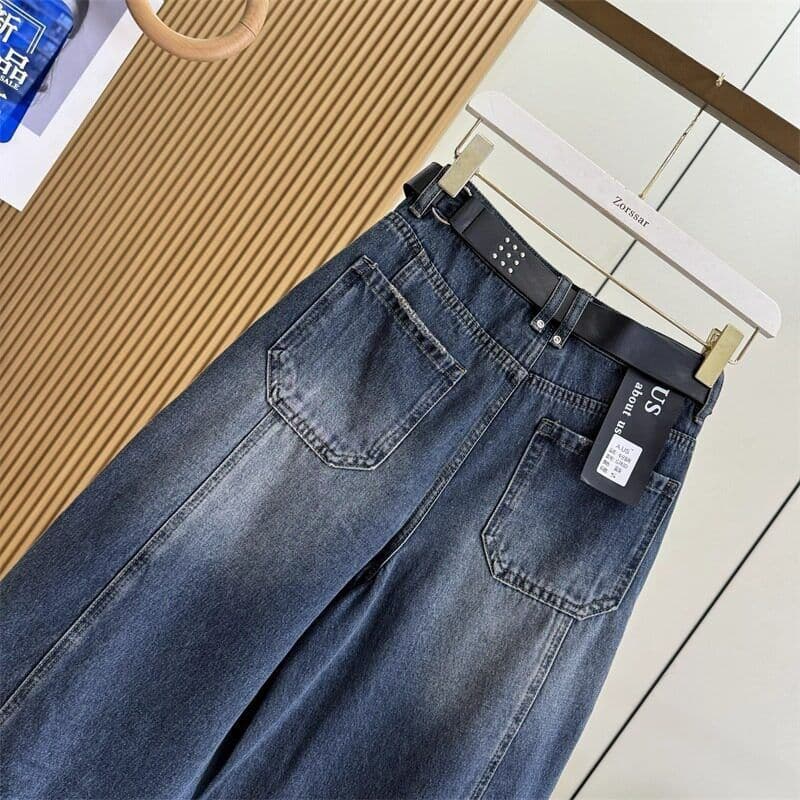 스카프 찢어진 부분 7 점 청바지 여성 여름 새로운 하이웨이스트 루즈핏 슬림해 보이는 패션 디자인 스트레이트 와이드 레그 팬츠 상세 이미지 13
