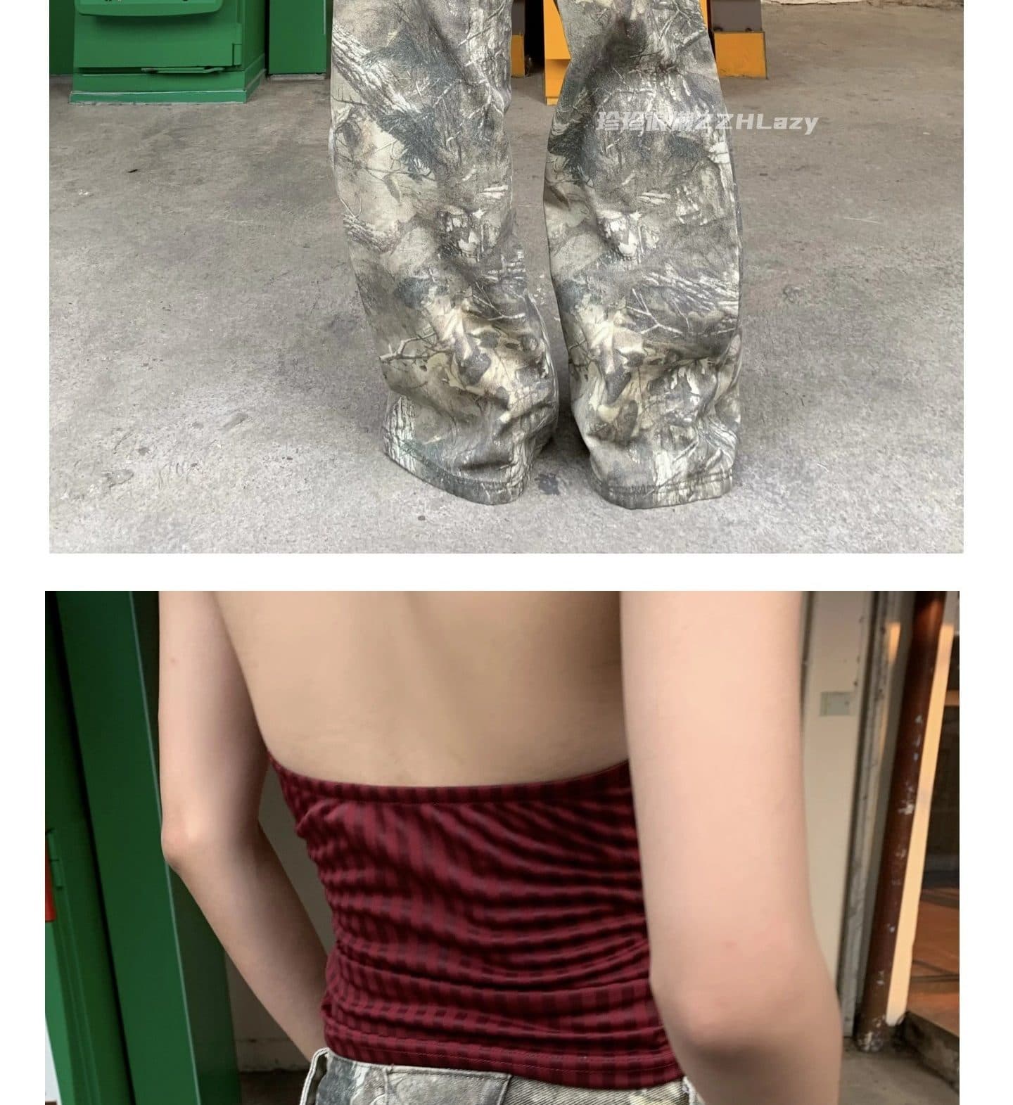 아메리칸 레트로 알파벳 자수 나뭇가지 카모플라주 청바지 남녀 루즈핏 다용도 캐주얼 스트레이트 넓은 다리 모통이 칼 바지 상세 이미지 5