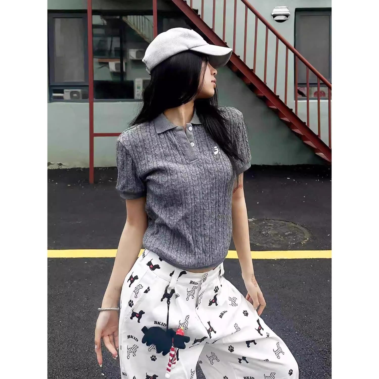 아메리칸 레트로 캐주얼 바지 여성 여름 새로운 강아지 프린트 루즈핏 스트레이트 와이드 레그 팬츠 도루 가을 센스 슬림해 보이는 긴 바지 상세 이미지 1