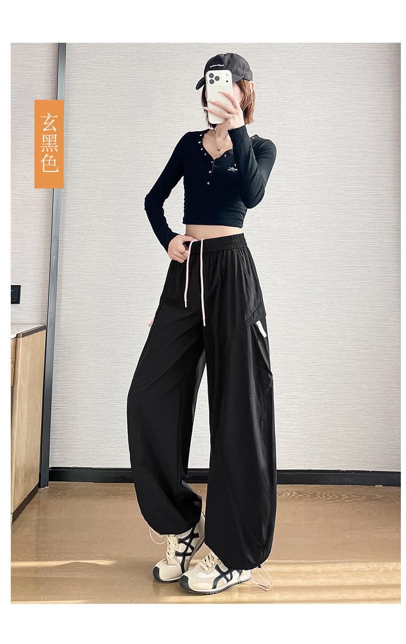 워크웨어 와이드 레깅스 바지 2026 새로운 여름 가을 얇은 스타일 도루 센스 하이웨이스트 루즈핏 스트레이트 슬림해 보이는 다용도 속도 건조한 운동 바지 상세 이미지 29