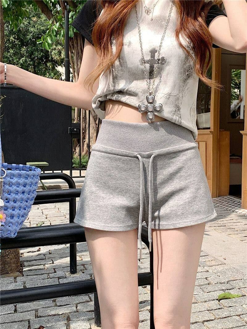 순수한 Mianhua 면 복합 우유 실크 운동 반바지 여성 여름 펌프 로프 하이웨이스트 아메리칸 캐주얼 바지 가정 핫 바지 상세 이미지 8