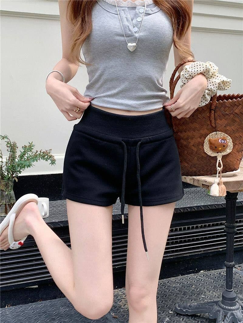 순수한 Mianhua 면 복합 우유 실크 운동 반바지 여성 여름 펌프 로프 하이웨이스트 아메리칸 캐주얼 바지 가정 핫 바지 상세 이미지 21
