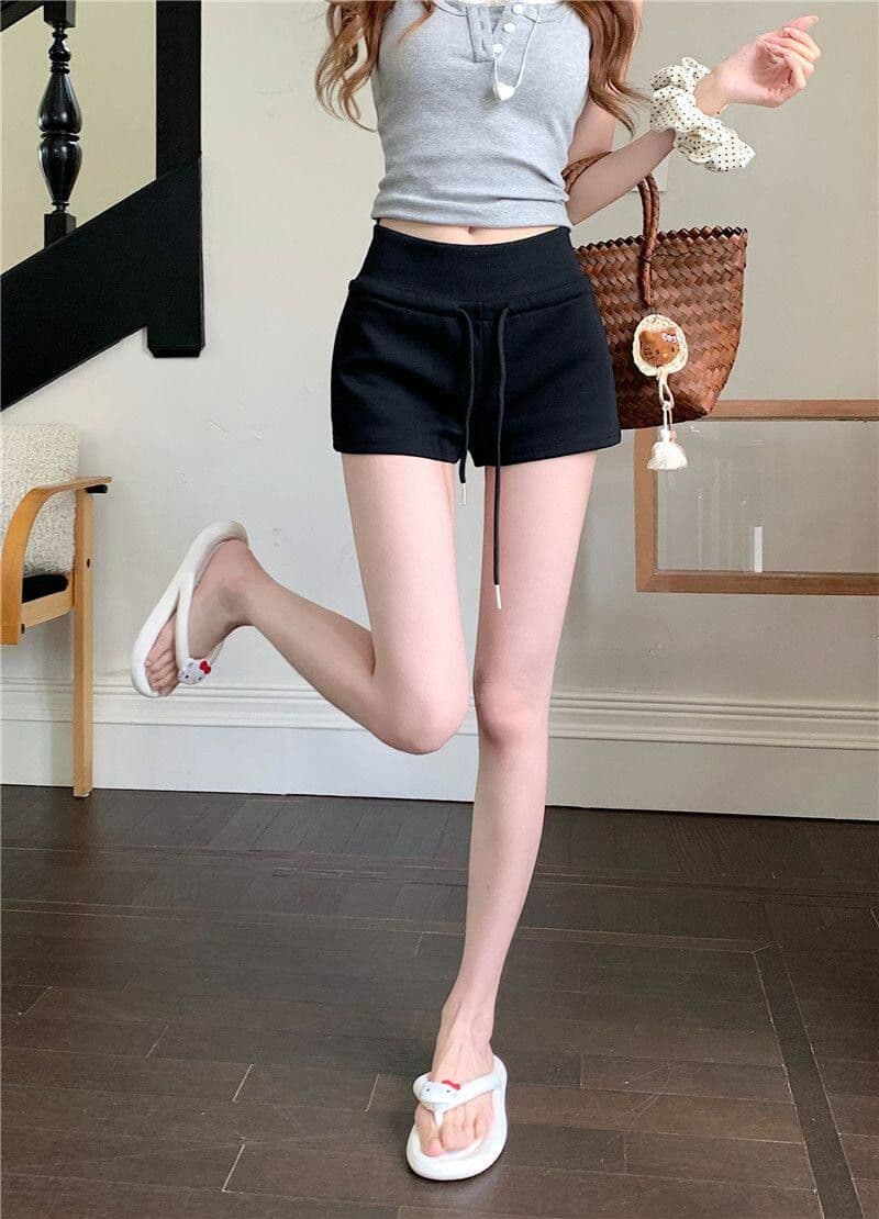 순수한 Mianhua 면 복합 우유 실크 운동 반바지 여성 여름 펌프 로프 하이웨이스트 아메리칸 캐주얼 바지 가정 핫 바지 상세 이미지 22