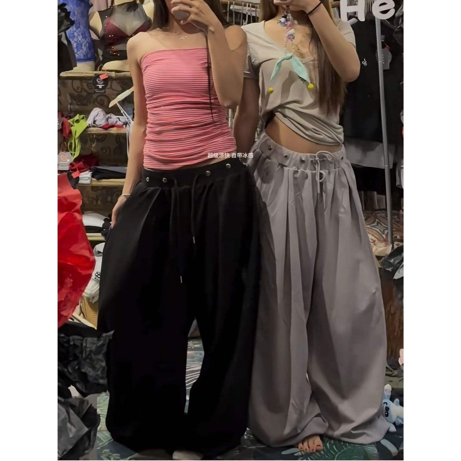 도루 센스 면 소재 인터넷 유명인 isn 여름 새로운 징 허리 루즈핏 다용도 아메리칸 재즈 캐주얼 와이드 레그 팬츠 이미지 4
