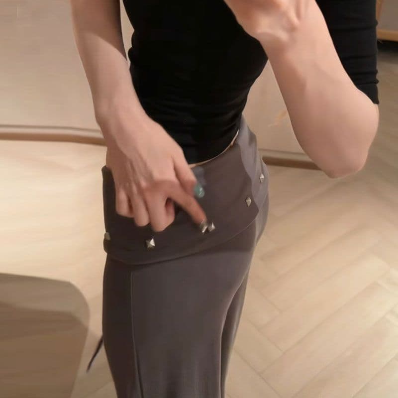 도루 센스 통기성 ins 여름 레트로 아메리칸 핫걸 징 뒤집다 측면 펌프 로프 슈퍼 로우 웨이스트 몸매 가꾸기 부츠컷 바지 이미지 4
