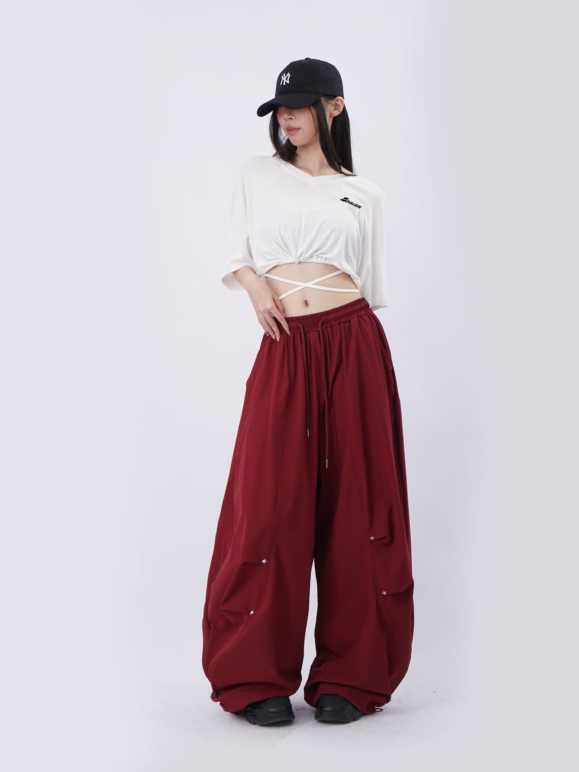 금속 별 속도 건조한 풍선 긴 바지 웃음 하 춤추기 oversize 캐주얼 바지 상세 이미지 3