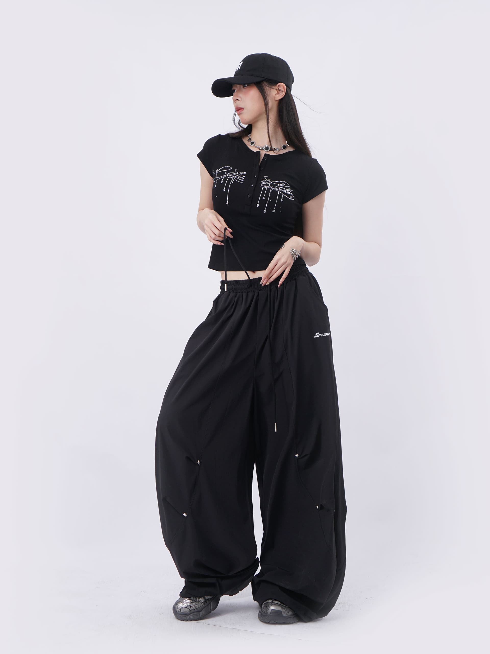 금속 별 속도 건조한 풍선 긴 바지 웃음 하 춤추기 oversize 캐주얼 바지 상세 이미지 12