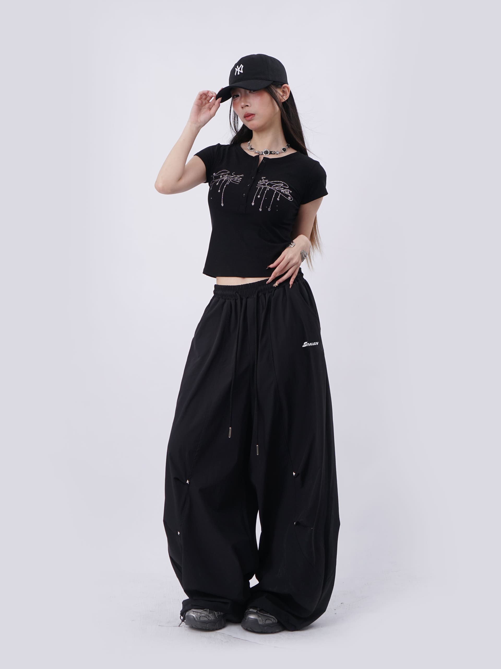 금속 별 속도 건조한 풍선 긴 바지 웃음 하 춤추기 oversize 캐주얼 바지 상세 이미지 15