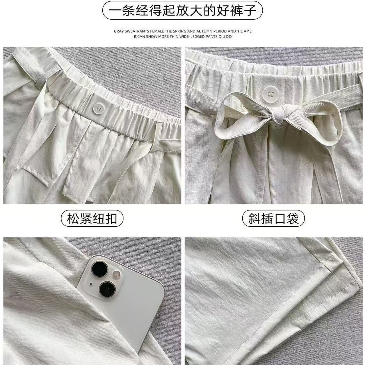 원본 것 한국 스타일 여름 느긋한 바람 디자인 센스 페이크 레이어드 방귀 커튼 레이스업 하이웨이스트 넓은 다리 여성용 바지 이미지 5