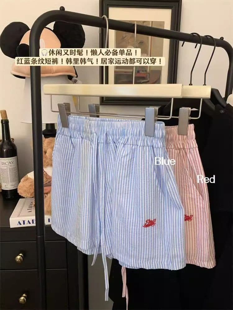 원본 스트라이프 원단 홍콩 느낌 세로 줄무늬 펌프 로프 알파벳 자수 와이드 레그 팬츠 루즈핏 얇은 스타일 다용도 캐주얼 바지 상세 이미지 3