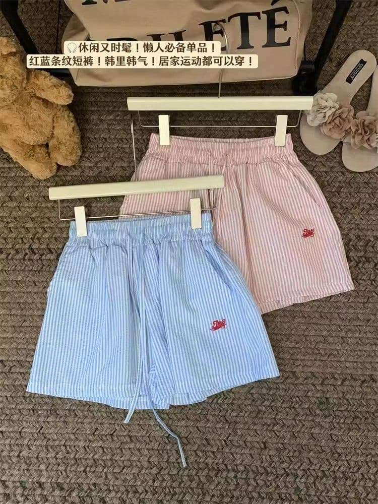 원본 스트라이프 원단 홍콩 느낌 세로 줄무늬 펌프 로프 알파벳 자수 와이드 레그 팬츠 루즈핏 얇은 스타일 다용도 캐주얼 바지 상세 이미지 4