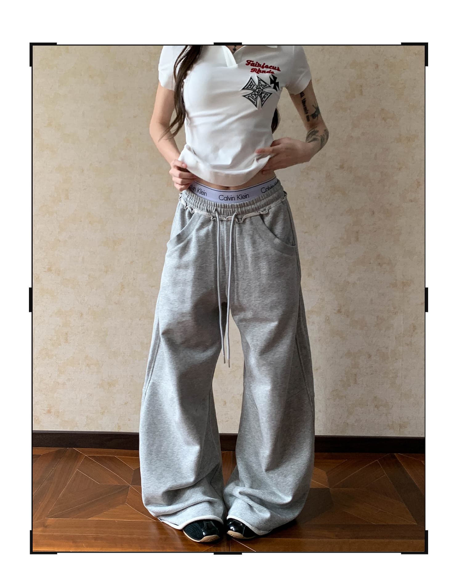 아메리칸 레트로 느긋한 마 오래된 프린트 모통이 칼 웨이 바지 루즈핏 도루 가을 바닥 청소 운동 캐주얼 바지 상세 이미지 8