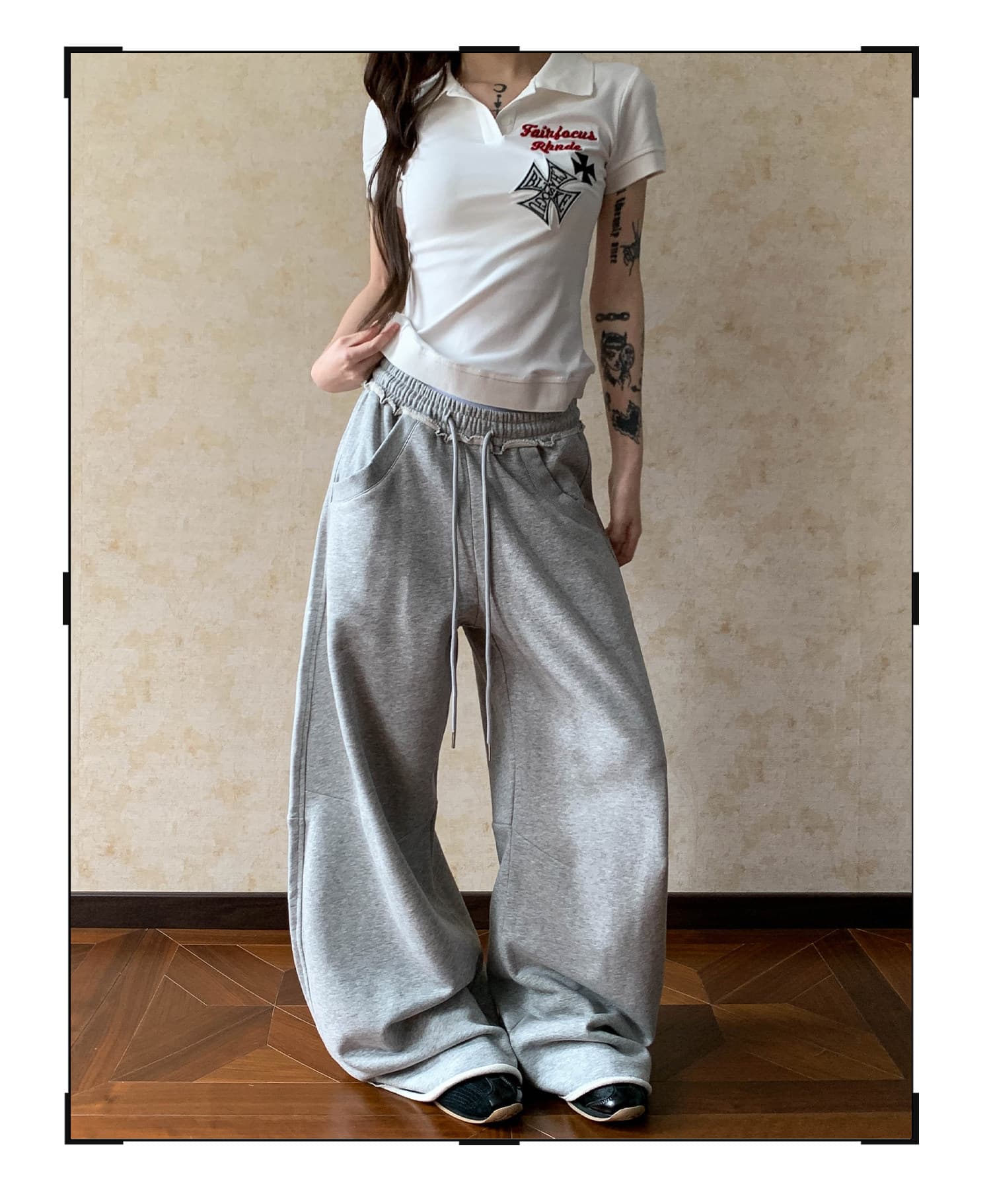 아메리칸 레트로 느긋한 마 오래된 프린트 모통이 칼 웨이 바지 루즈핏 도루 가을 바닥 청소 운동 캐주얼 바지 상세 이미지 10