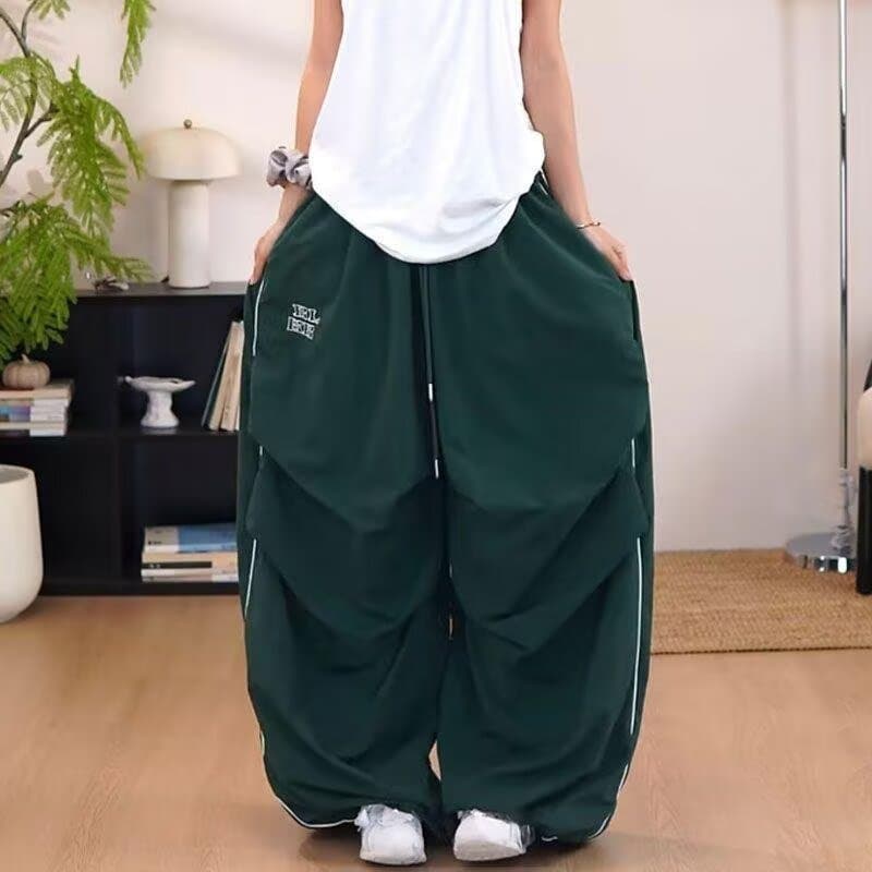 속도 건조한 방수 여름 레트로 아메리칸 웨이 바지 느긋한 바람 넓은 다리 펌프 Pleat 낙하산 병 춤추기 캐주얼 바지 펌프 로프 상세 이미지 6