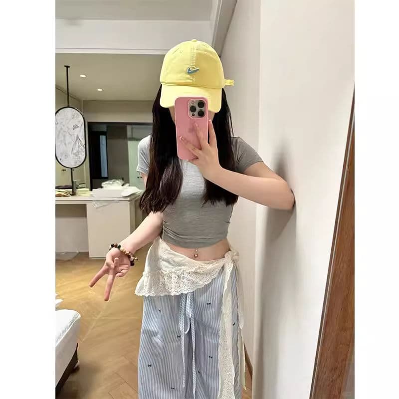 확장 버전 키 큰 남자 나비 매듭 프린트 스트라이프 와이드 레깅스 바지 여름 느긋한 펌프 로프 캐주얼 바닥 청소 바지