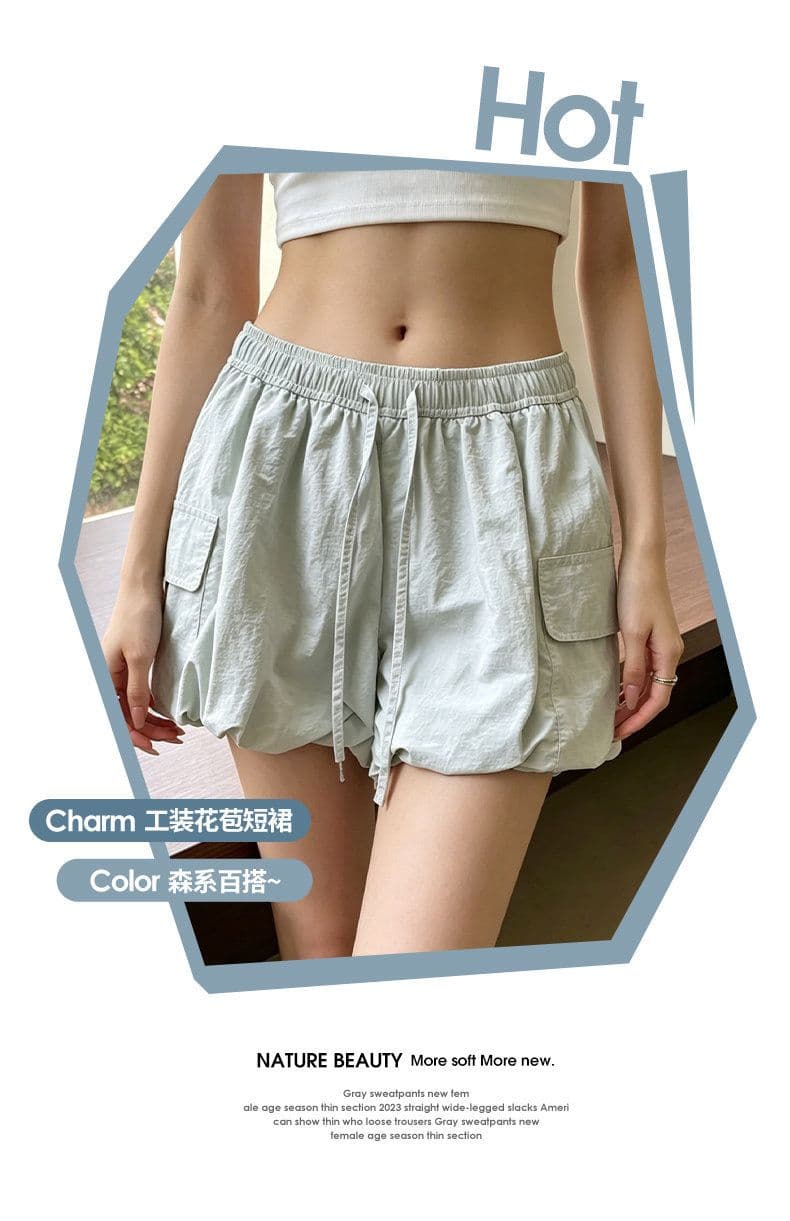 퍼프 꽃밭 치마바지 여성 여름 얇은 2026 새로운 하이웨이스트 슬림해 보이는 배기 바지 작은 키 노출 방지 워크웨어 반바지 상세 이미지 4
