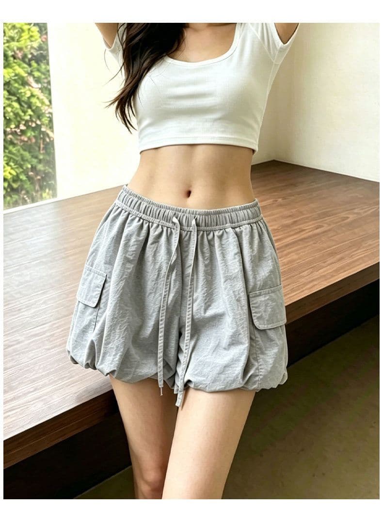 퍼프 꽃밭 치마바지 여성 여름 얇은 2026 새로운 하이웨이스트 슬림해 보이는 배기 바지 작은 키 노출 방지 워크웨어 반바지 상세 이미지 21
